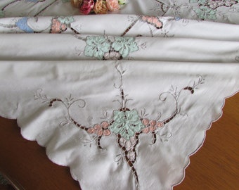 Vintage Cotton Tablecloth - Madeira Lace Work - Vintage 70s Tablecloth - Cut Work Tablecloth - Garden Party - Square Tablecloth