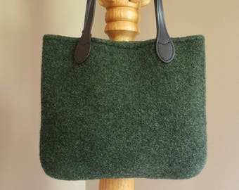 Olive green wool felt tote bag