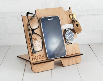 Personalised Docking Station - Multi item storage - Electronic Stand - Wooden Mobile Phone Stand - Initial & full name personalisation FREE