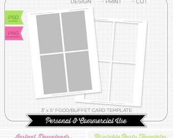3x5 Buffet Food Card Template - INSTANT DOWNLOAD - PRINTABLE - diy party printables