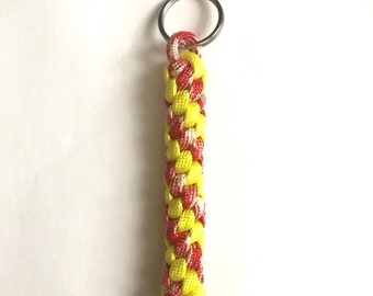 Paracord Key Chain, Key Fob- Round Crown Sinnet Yellow and Red Color Combo.