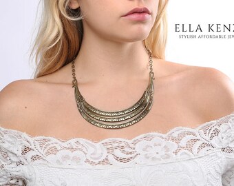 Gold Statement Necklace, Gold Bib Necklace, Tribal Jewelry, Gold Tribal Jewellery, Aztec Jewelry, Gold Tribal Necklace, Gold Aztec Necklace