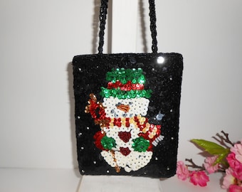 Holiday Evening Bag, Beaded Snowman, Evening Bag, Sparkly Purse, Holiday Evening Bag, Beaded Purse, Sequin Purse EB-0741