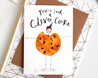 Clever Cookie Congratulations Graduation Card - Well done card, phd card, passing exams card, New Job card, Quirky card Katy Pillinger