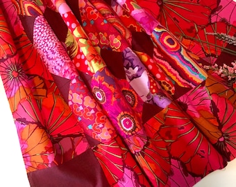 QUILT TOP 49" x 49", Kaffe Fassett quilt, Kaffe Fassett fabric, Unfinished Quilt Top, Quilt Top, Square, Red and Cranberry, Bohemian