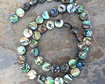 Abalone Disk Beads, Natural Abalone Beads, 8mm, 16 inch strand