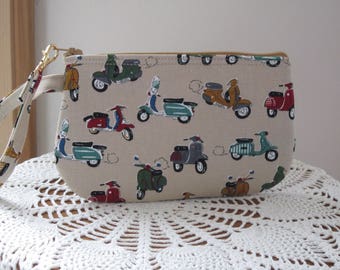 Scooter, Purse, Vespa Scooter Clutch, Wristlet, Zipper Gadget Pouch, Smart Phone Bag, Small Camera Bag