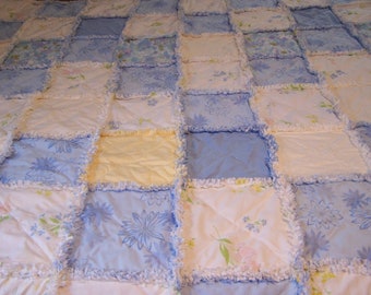 Picnic Quilt - Vintage Sheets Picnic Quilt - FREE SHIPPING - Picnic Rag Quilt - Rag Quilt - Up cycled Vintage Sheets - Rag Picnic Quilt