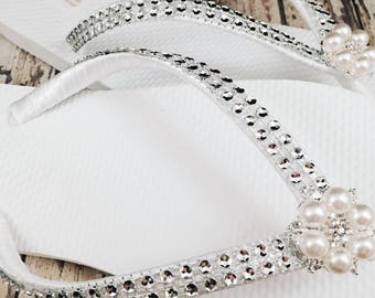 Annabeth Bridal Flip Flops, Custom Flip Flops, Pearl Gem Dancing Shoes, Bling Bridal Sandals, Wedding Flip Flops, Beach Wedding Shoes