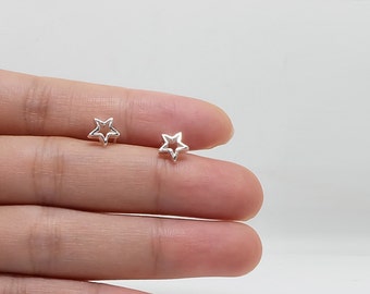 Open star sterling silver stud earrings, tiny star shaped minimalist earring everyday earrings, geometric studs