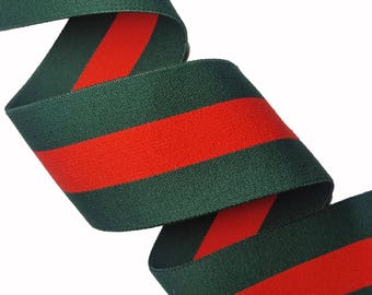 Green Red Striped Rubber Elastic Trim, Stretch Striped Fashion Trim