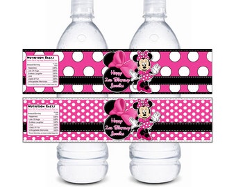HUGE SELECTION Minnie Mouse Water Bottle Wrappers - Pink Black Zebra Minnie Mouse Water Bottle Label - Minnie Mouse Invitations