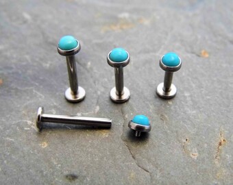 3mm Arizona Turquoise Labret Stud Surgical Steel 316L Internally Threaded 14G or 16G, 4 Different Lengths Tragus Helix Monroe