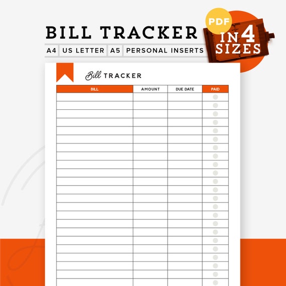 Bill Paying Organizer Printable Bill Planner Bill Tracker