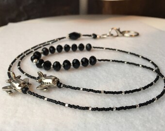 Black Airplane Flight Attendant Jewelry Lanyard