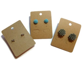 Earring Cards - Kraft Display Card - Retail Hang Tag - 67mm x 50mm - Cardstock - Blank - Eco - Environmentally Friendly - Simple - 25 50 100