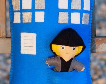 Doctor Who TARDIS Inspired Felt Throw Pillow with Doctor