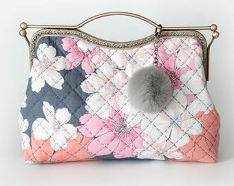 10.7'' Clutch Bag, Handbag, Kisslock - Flora
