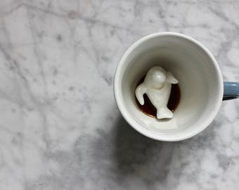 Manatee Mug by CREATURE CUPS | Hidden Animal Inside | Handmade Blue Ceramic Mug | Holiday and Birthday Gift for Coffee & Tea Lovers