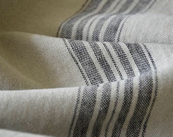 Striped linen fabric by the meter, natural linen, striped linen, striped softened linen fabric, french grain sack, 350 gsm, upholstery