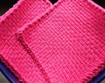Handmade Large Woven Potholder Duo Set in Pink