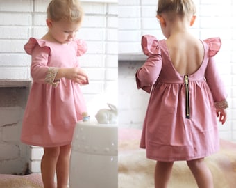 Isabella Dress - long sleeve dress - winter dress - dusty pink - toddler dress - party dress - birthday dress - girls dress - fall dress