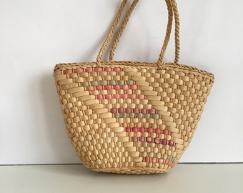 Stroh - Stroh Korb - Sommer Babyschale Beuteltasche - Strand Kinder Tasche - Korb - Korbtasche - Markt Kindertasche - Vintage Stroh Tasche - gewebt Stroh Tasche