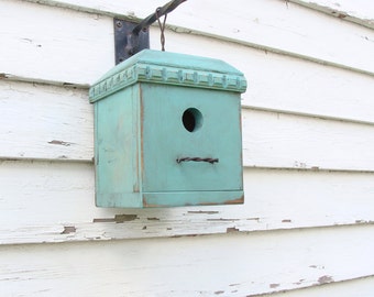 Rustic Garden Bird House Outdoor Birdhouse Functional Birdhouses Garden Decor Cottage Bird Houses Blue Birdhouses