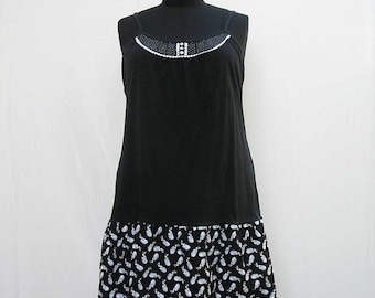 Black slip Dress, plus size dress, white and black dress, black and white dress, bunny rabbit dress, 3x 4x dress, upcycled dress bunny dress