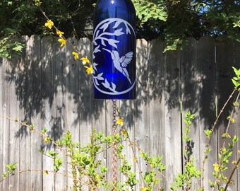 Humming Bird Flower Circle Wine Bottle Windchime