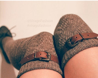 Leather stocking straps Leather garters Sock garters Steampunk Knee socks garters Leather lingerie Leg harness Sock garter Brown Black Red