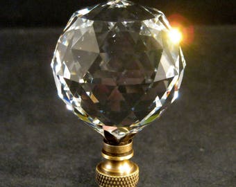 Lamp Finial-Faceted Leaded Crystal Ball**Antique Brass Base**