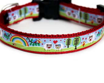 Spring Dog Collar, Can be Personalized, Girl Boy Dog Collar with Rainbows & Hearts, Benefits Animal Rescue, Small Dog Collar- Little Lamb