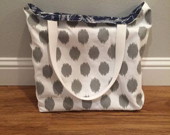 Gray Dot and Nautical Map Lined Beach Bag