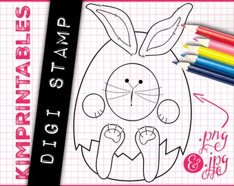 Easter Bunny in an Egg Costume - Digital Stamp - Instant Download Digi Stamp Graphics by KimPrintables