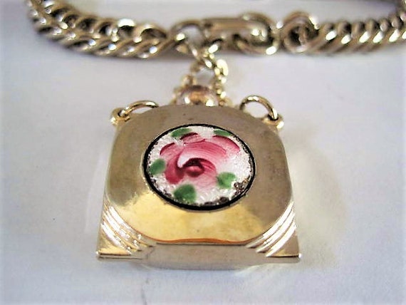 Guilloche Perfume Bottle Bracelet, Pink Roses on White, Chain Bracelet