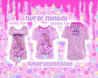 Nurse Melody Mesh T-shirt or Tunic Top menhera, gurokawa, guro kawaii, pastel fashion, nurse kei, creepy cute, menhera kei