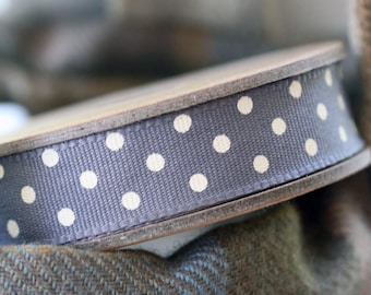 East Of India Charcoal With White Dots Grosgrain Ribbon 3m