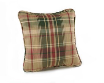 Small Plaid Square Pillow (Burgundy, Taupe and Hunter Green Colors)