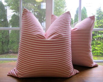 Ticking Stripe Pillow Cover, RED Ticking Pillow Cover 18 x 18, 20 x 20, 22 x 22, 24 x 24