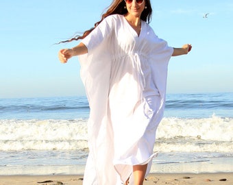 Linen Maxi Dress - Caftan in White, Ivory, or Black - Long Kaftan