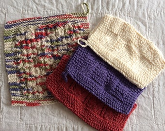 Hand Knitted Cotton Washcloths/Dishcloths/Flannels
