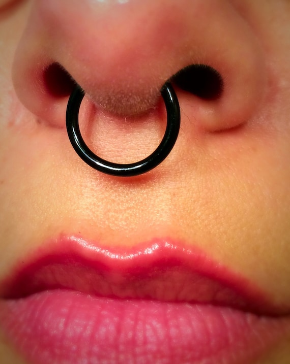 Items similar to Large Black 14 Gauge Thick Septum Ring / 14g Fake ...