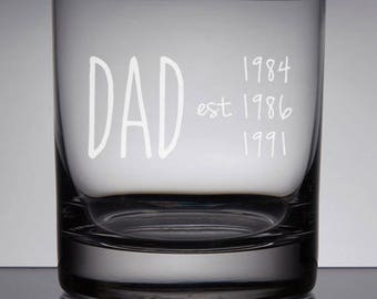 Dad Est. Rocks Glass, New Dad Gift, Etched Whiskey Glass, Sandblasted Glass, Gift for Dad, Etched Whiskey Lowball, Dad Bourbon Glass