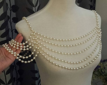 Or, collier d’épaule de mariée, Collier perles, mariage bijoux de corps, bijoux boléro, dans cadre en or, (SN01_G)