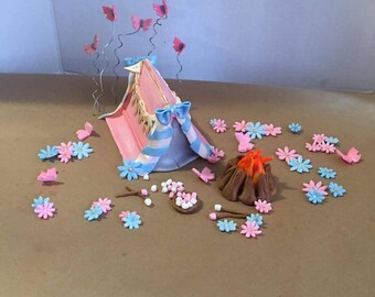 Fondant camping cake topper with set of 24 cupcake toppers