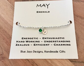 May Birthstone, Emerald, Bracelet, Gifts for Sister, Gift for Aunt, Taurus Birthstone, Unique Gift, Custom Jewellery, St Patricks Day