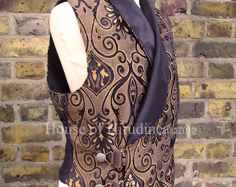 Mens Steampunk Vest, Brocade Double Breasted Waistcoat, Victorian Wedding