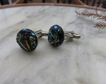 Abstract Black Dichroic Glass Cuff Links