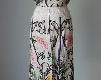 Rare Early 50s Tiana Pittelle Hawaiian Dress with Shelf Bust / 50s Hawaiian Dress / Hourglass Bombshell / Small
